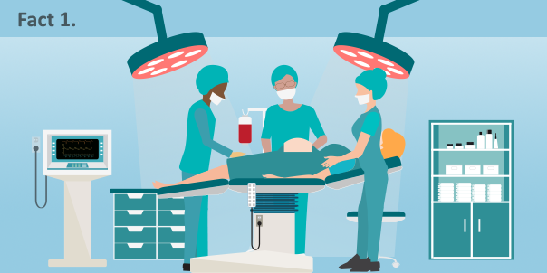 Artistic image of doctors and a patient in an operating room.