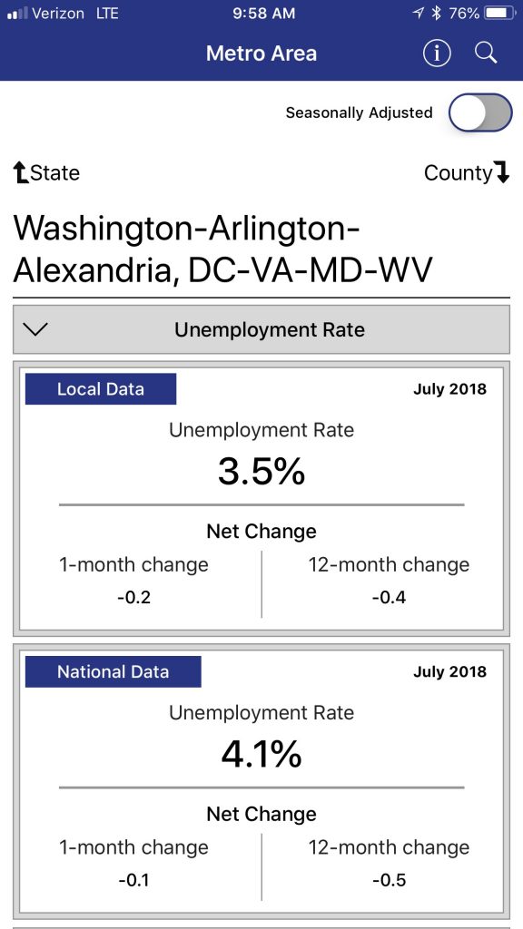 iPhone screen image for BLS Local Data app