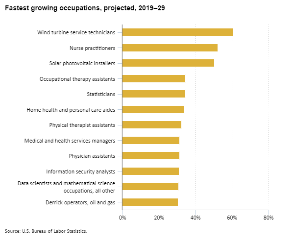 Fastest growing occupations, projected, 2019–29