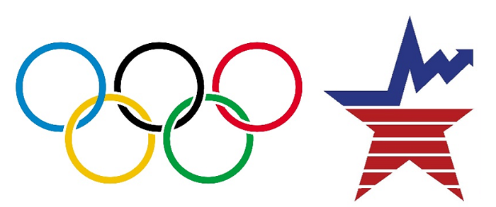 Olympic symbol with five interlocking rings and BLS emblem