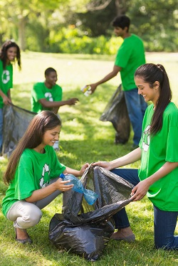 Volunteers picking up trash