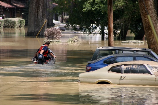 Rescue worker in a boat