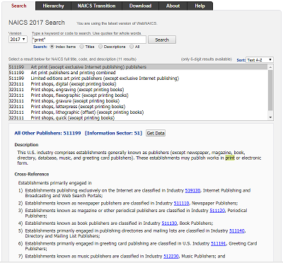 Screenshot of the Industry Finder Application