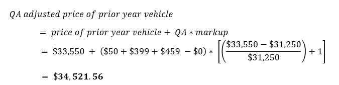 Equation 2: QA adjusted price of prior year vehicle example