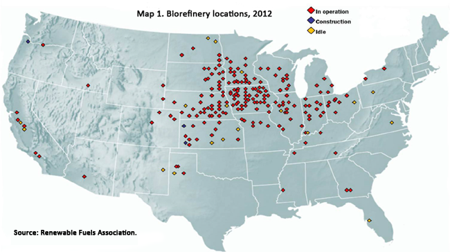 Biorefinery locations, 2012