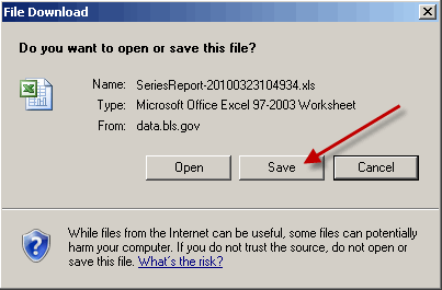 Excel File Download dialog box