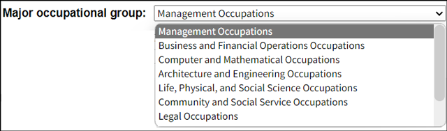Selecting a Major occupational group