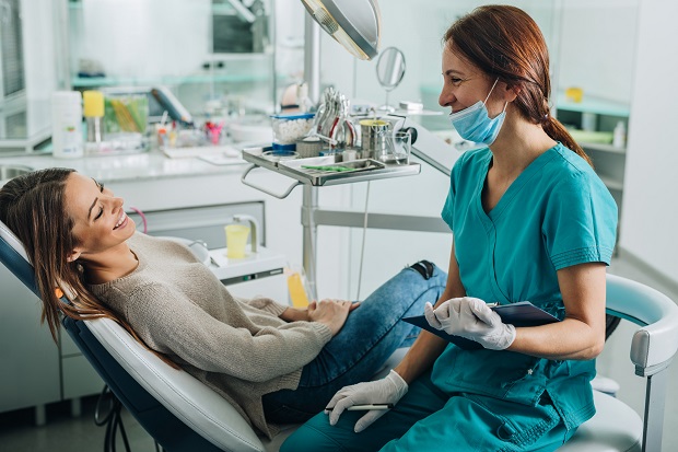 Patient and dentist in a dental office