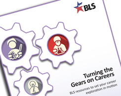Picture showing gears with occupation profiles within them with label saying Turning Gears on Careers
