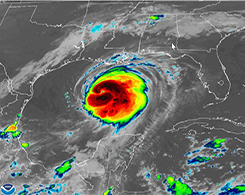 Image of Hurricane Laura approaching coastline