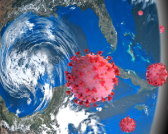 Hurricane and COVID-19 abstract graphic