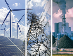 solar panels, generators, and coal. Cover for article