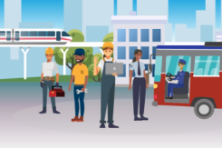 Various workers involved in urban transportation