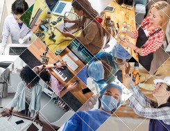 Picture collage of women working