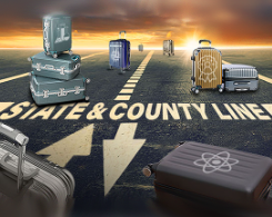 Roadway with luggage and packages, marked state and county.