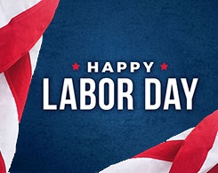 image saying Happy Labor Day on part of an American flag in red white in blue
