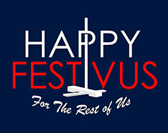Graphic of a Festivus Pole with the words Happy Festivus For The Rest of Us