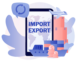 Icon with different items related to imports and exports.
