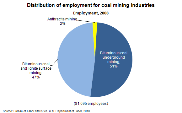 Distribution of employment for coal mining industries