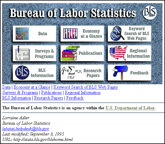 BLS Web site homepage, September 1995