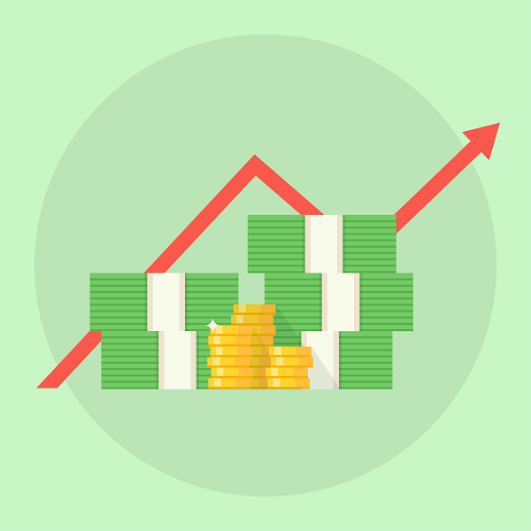 image of stack of money with chart trending up