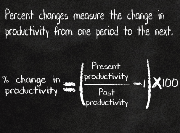 Percent changes measure the change in productivity from one period to the next.