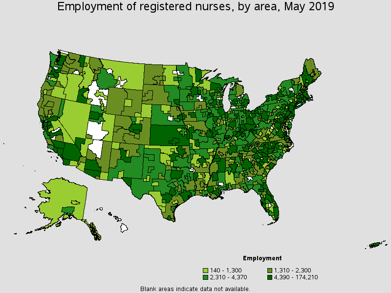 Employment of registered nurses, by area, May 2019