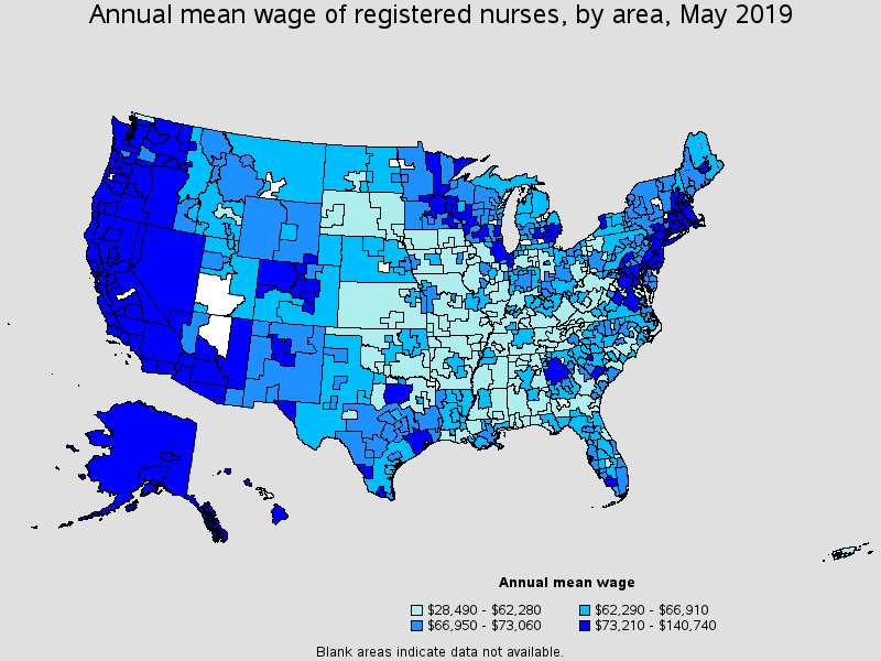 Location Quotient of registered nurses, by area, May 2019