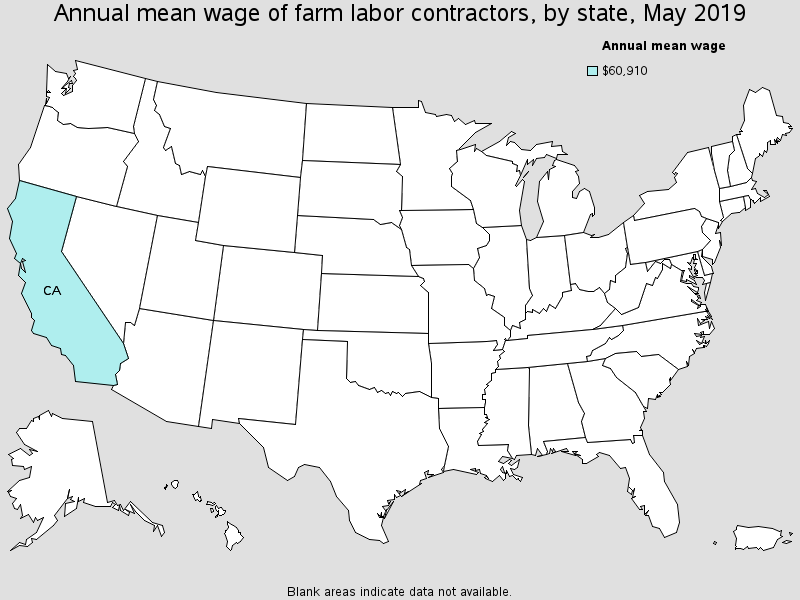 Annual mean wage of farm labor contractors, by state, May 2019