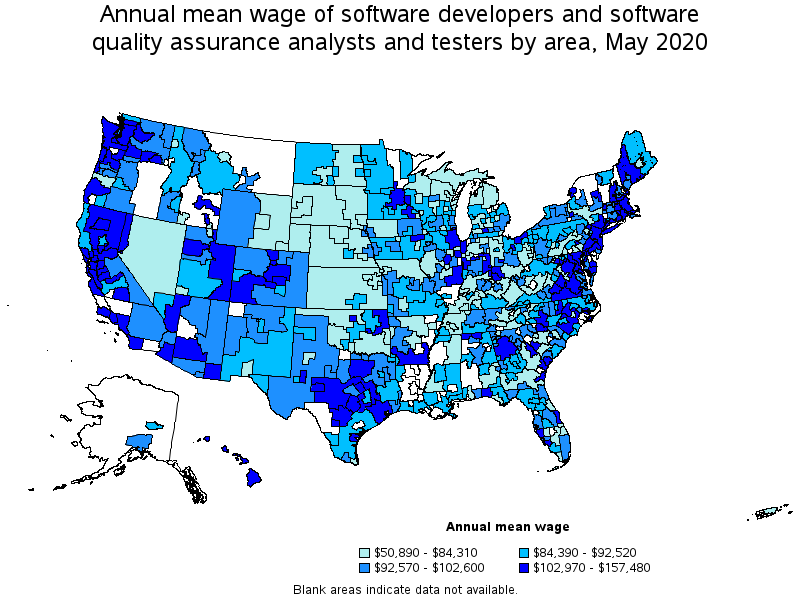 Annual mean wage of Software Developers and Software Quality Assurance Analysts and Testers, by area, May 2020