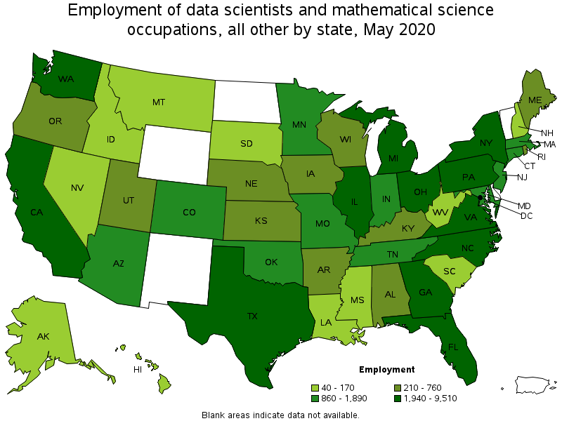 Employment of management occupations, by state, May 2020