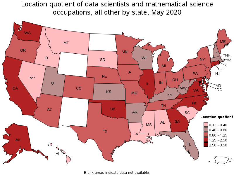 Location Quotient of management occupations, by state, May 2020