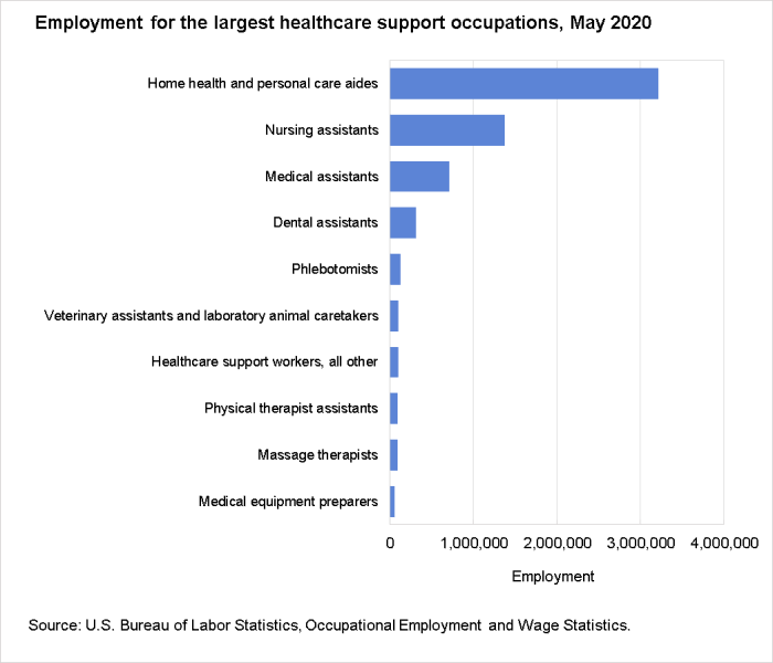 Employment for the largest healthcare support occupations, May 2020