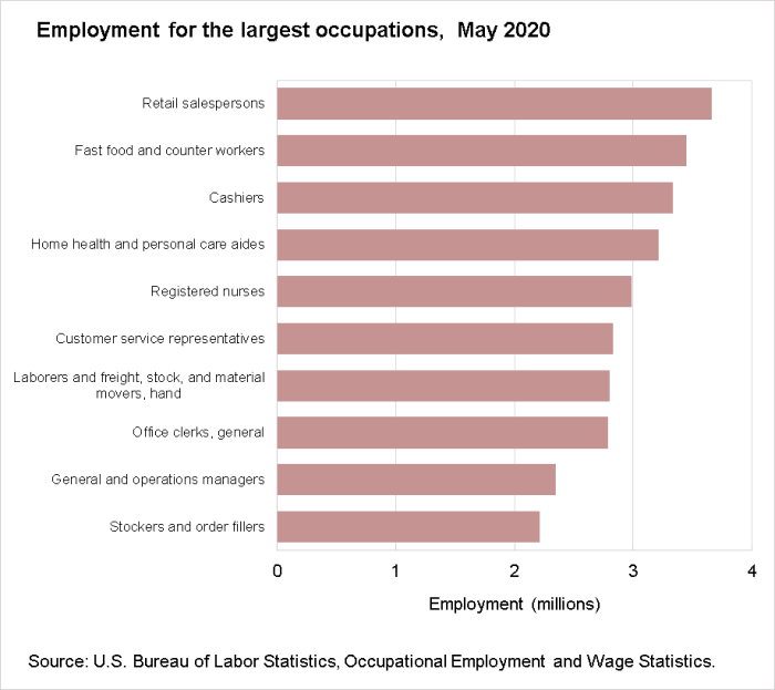 Employment for the largest occupations, May 2020