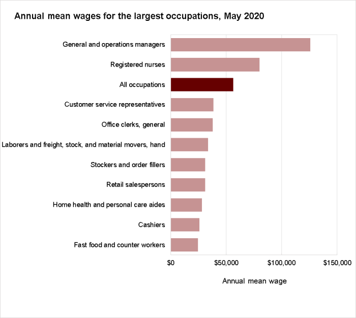 Annual mean wages for the largest occupations, May 2020