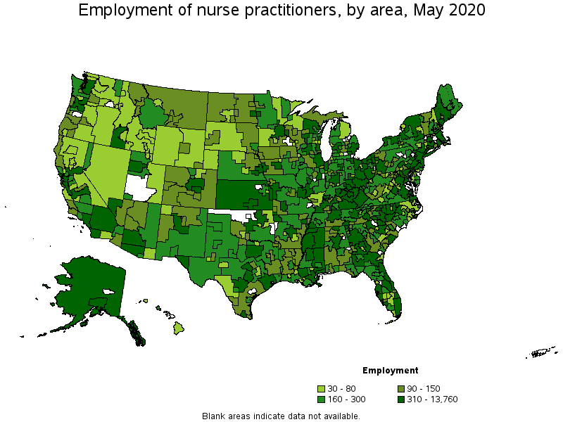Employment of Nurse Practitioners, by area, May 2020