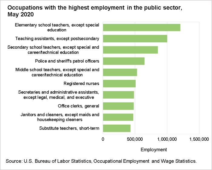 Occupations with the highest employment in the public sector, May 2020
