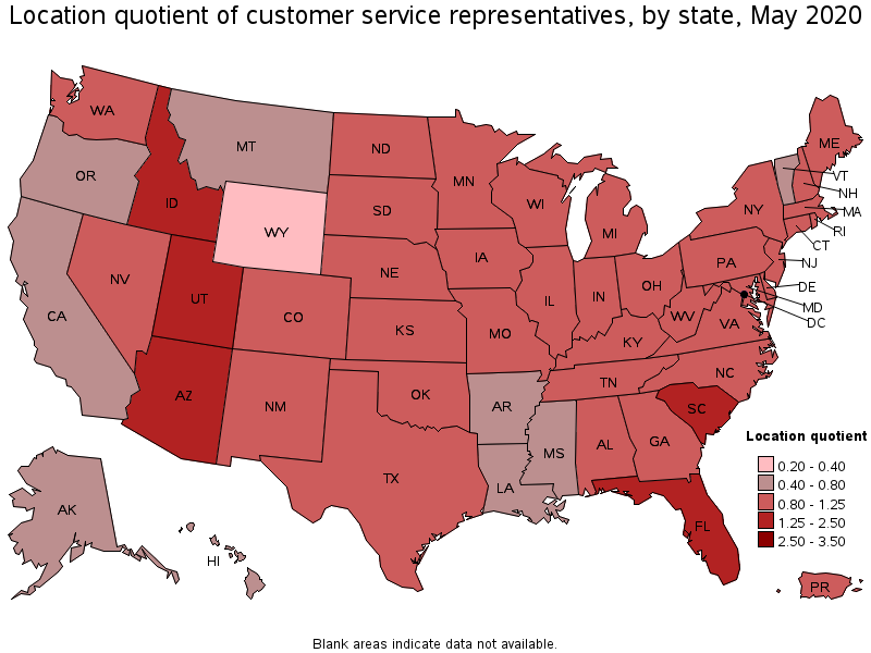 Location Quotient of management occupations, by state, May 2020