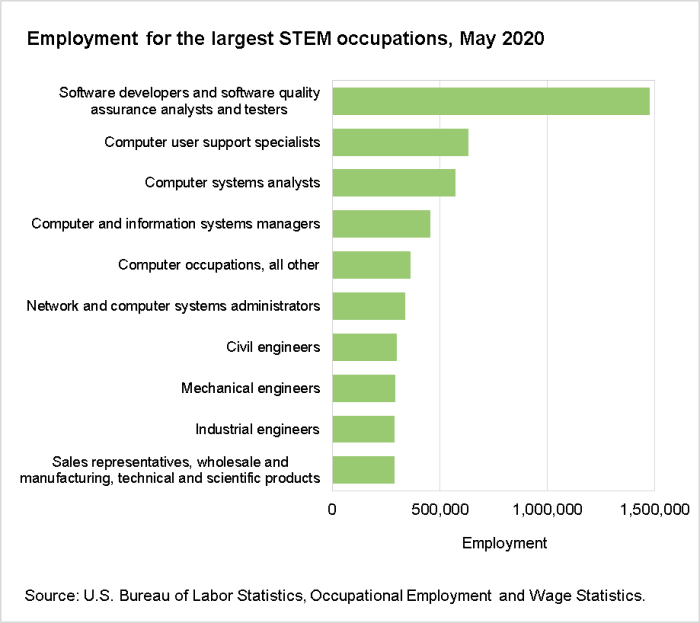 Employment for the largest STEM occupations, May 2020