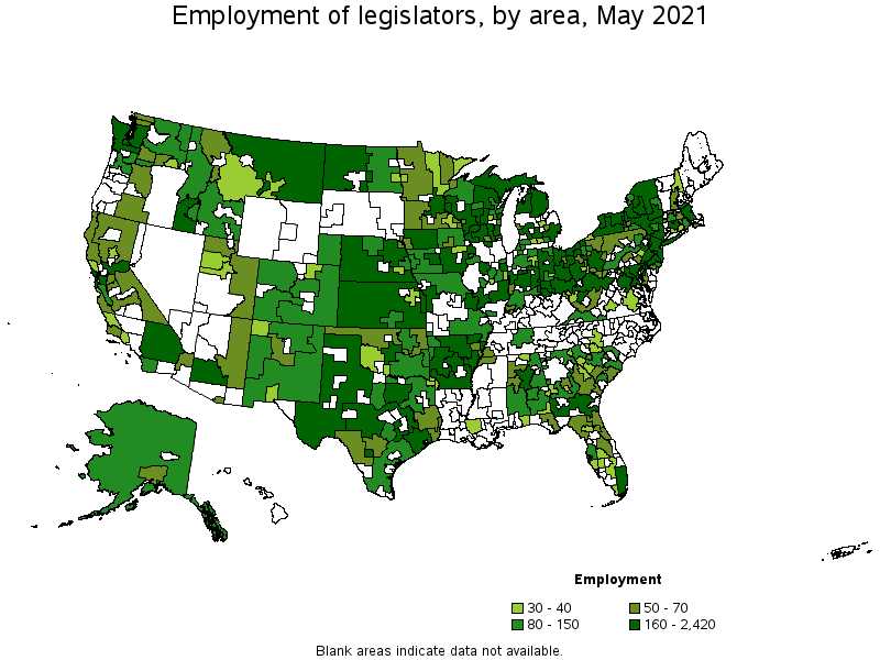 Map of employment of legislators by area, May 2021