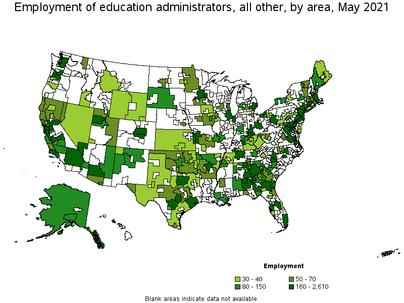 Map of employment of education administrators, all other by area, May 2021