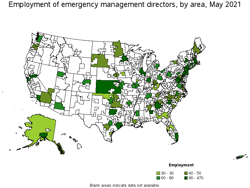 Map of employment of emergency management directors by area, May 2021