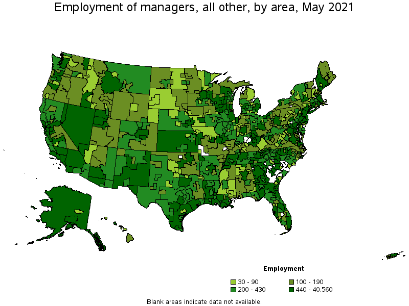 Map of employment of managers, all other by area, May 2021