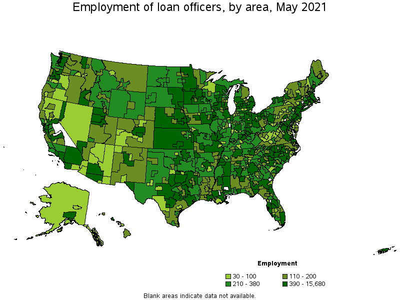 Map of employment of loan officers by area, May 2021