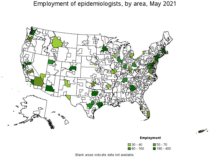 Map of employment of epidemiologists by area, May 2021