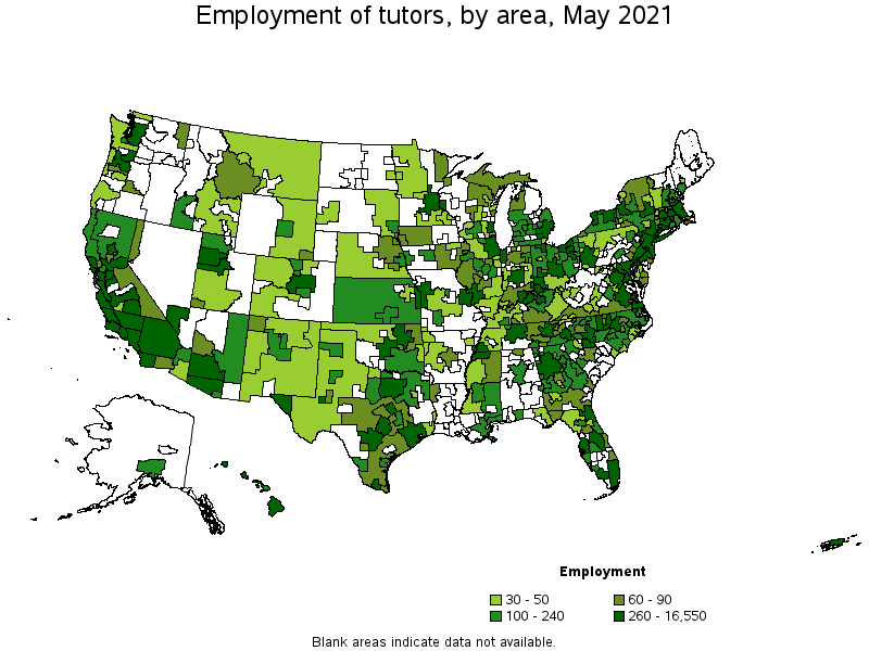 Map of employment of tutors by area, May 2021