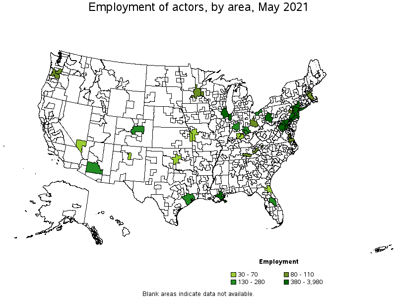 Map of employment of actors by area, May 2021