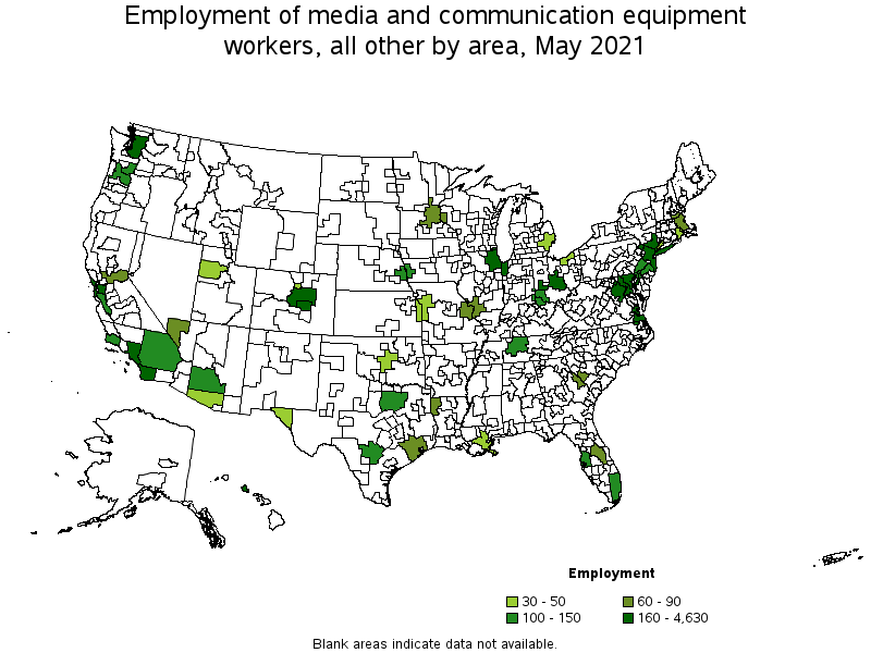 Map of employment of media and communication equipment workers, all other by area, May 2021