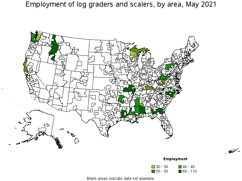 Map of employment of log graders and scalers by area, May 2021