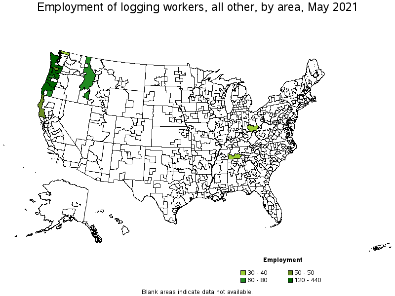 Map of employment of logging workers, all other by area, May 2021